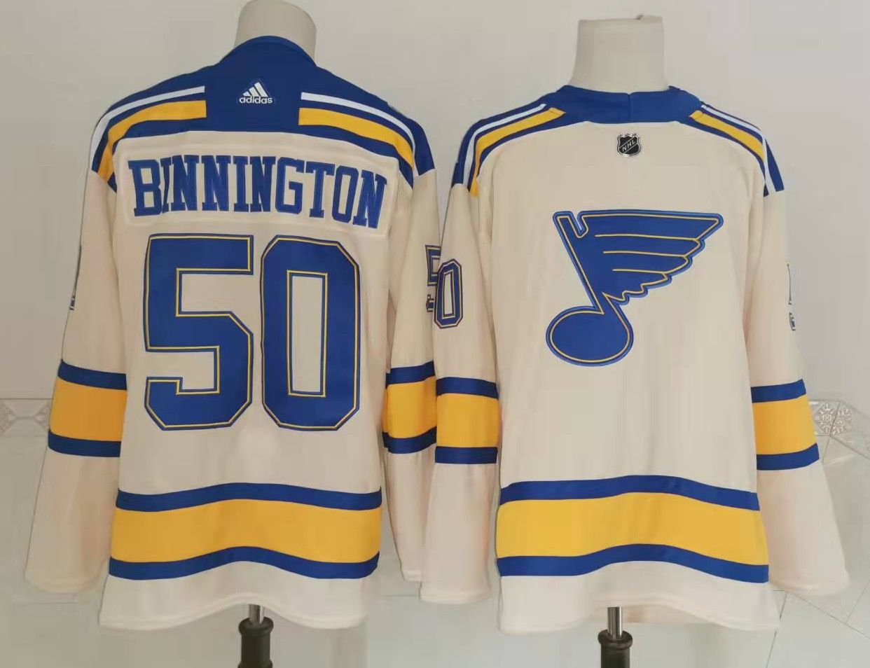 Men St.Louis Blues 50 Binnington Cream Classic Edition 2022 Adidas NHL Jersey